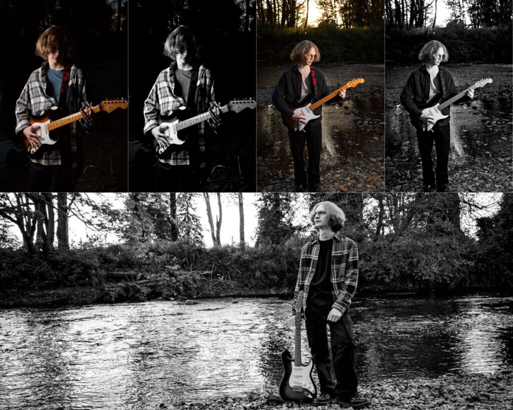 High-school-male-river-guitar-black-and-white-color-pictures
