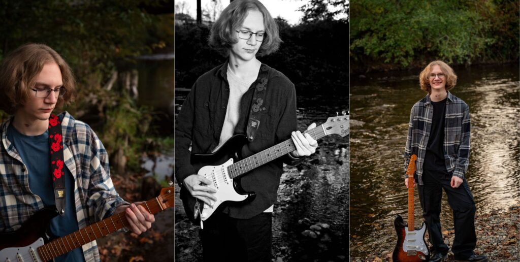 High-school-male-river-guitar-black-and-white-color-pictures