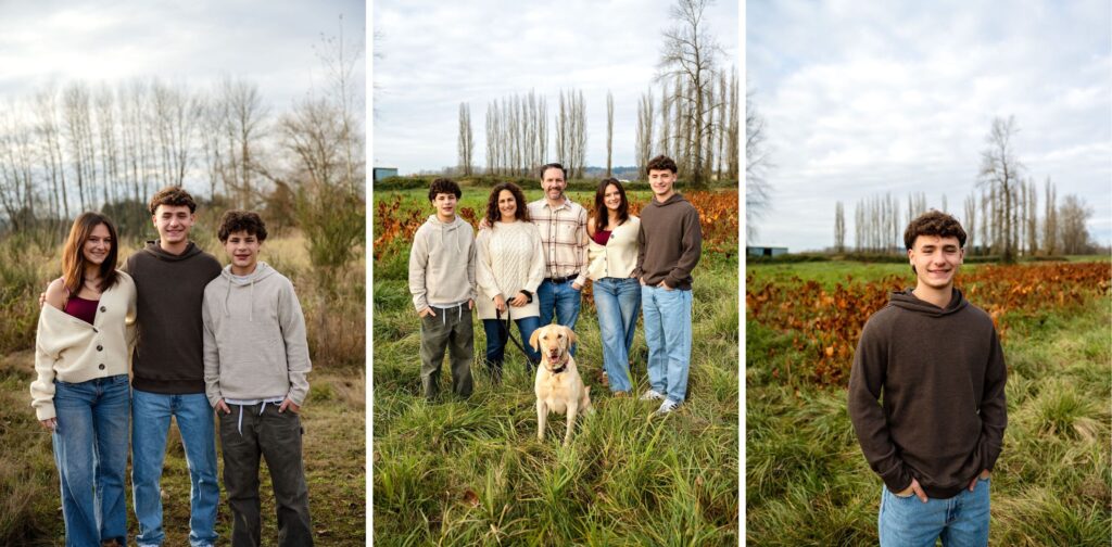 Outdoor-family-photos-mom-dad-sister-brothers-dog-open-field