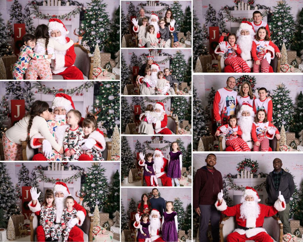 Collage-of-pictures-from-the-Lake-Stevens-Food-Bank Holiday-Mini-photography-sessions-with-Santa