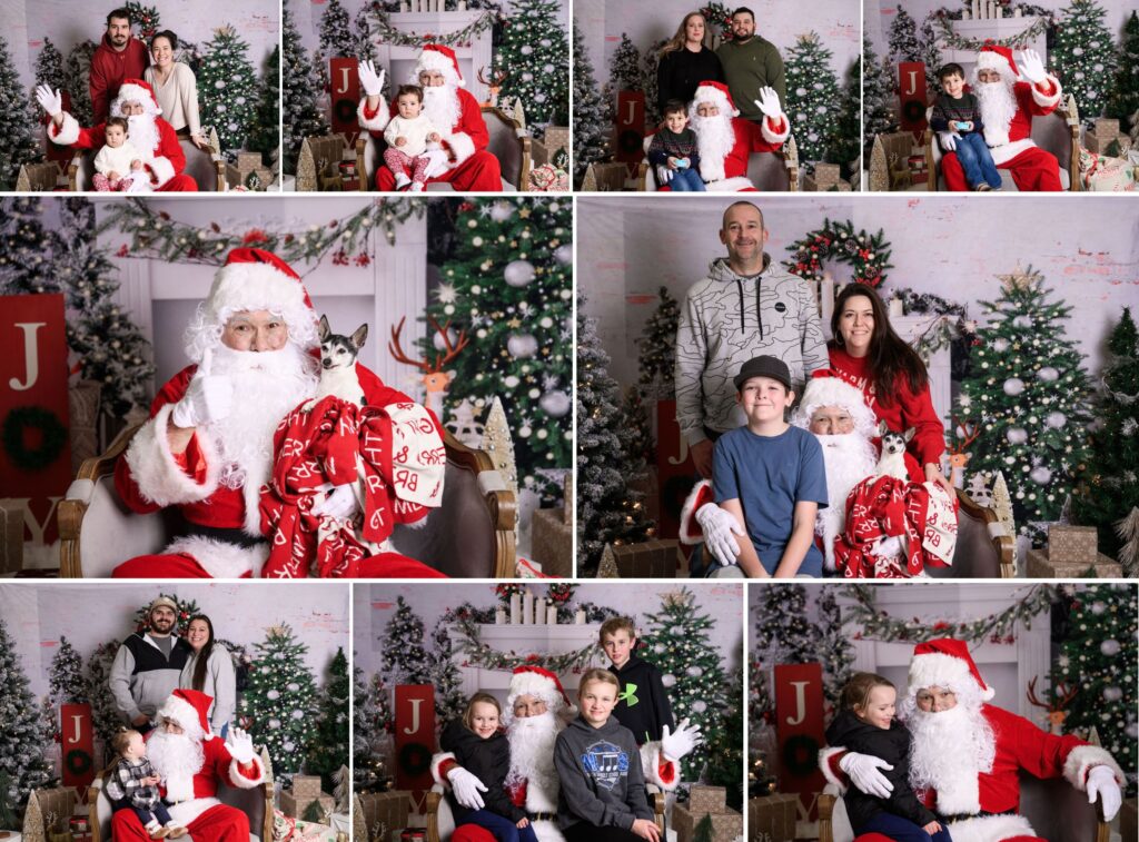 Collage-of-pictures-from-the-Lake-Stevens-Food-Bank Holiday-Mini-photography-sessions-with-Santa
